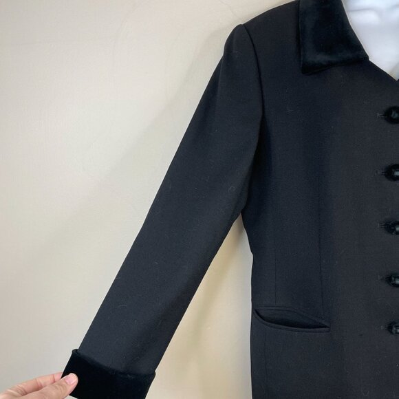 Vintage Equestrian Hunting Wool Blazer 12P Black Velour Collar Old Money Jacket - Picture 4 of 11